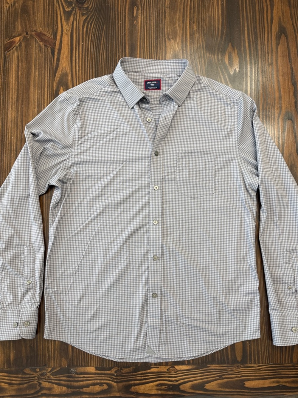 UNTUCKit Men’s Slim Fit Button-Down Gray Plaid Dress Shirt Large